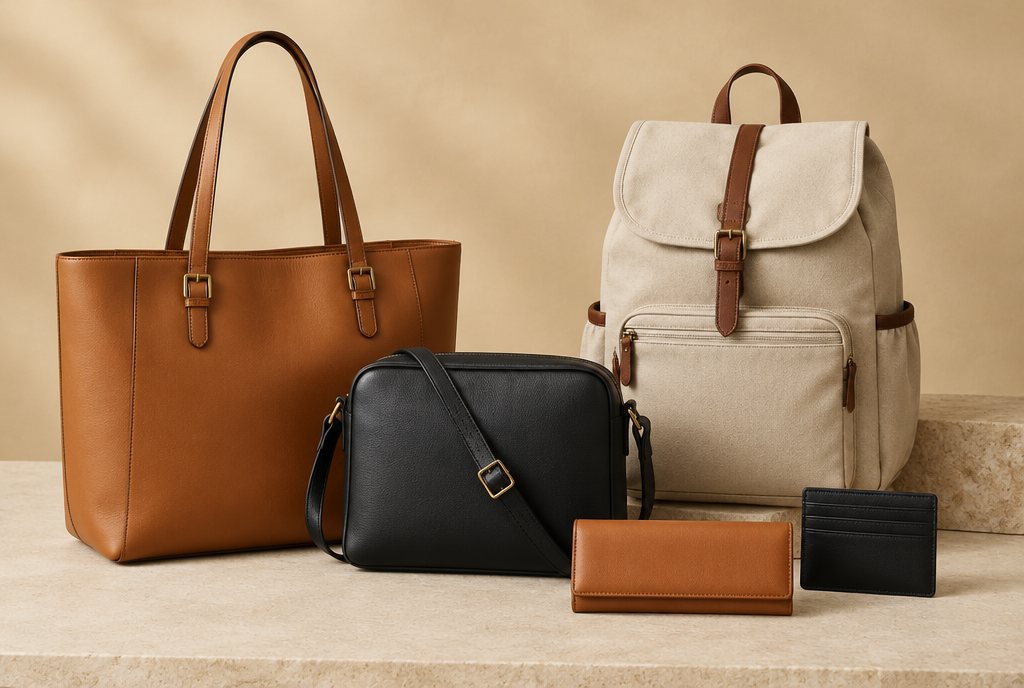 Tote bag, crossbody handbag, backpack, wallet and card holder